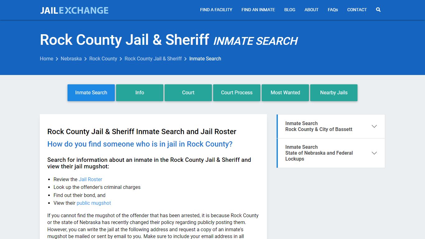 Inmate Search: Roster & Mugshots - Rock County Jail & Sheriff, NE